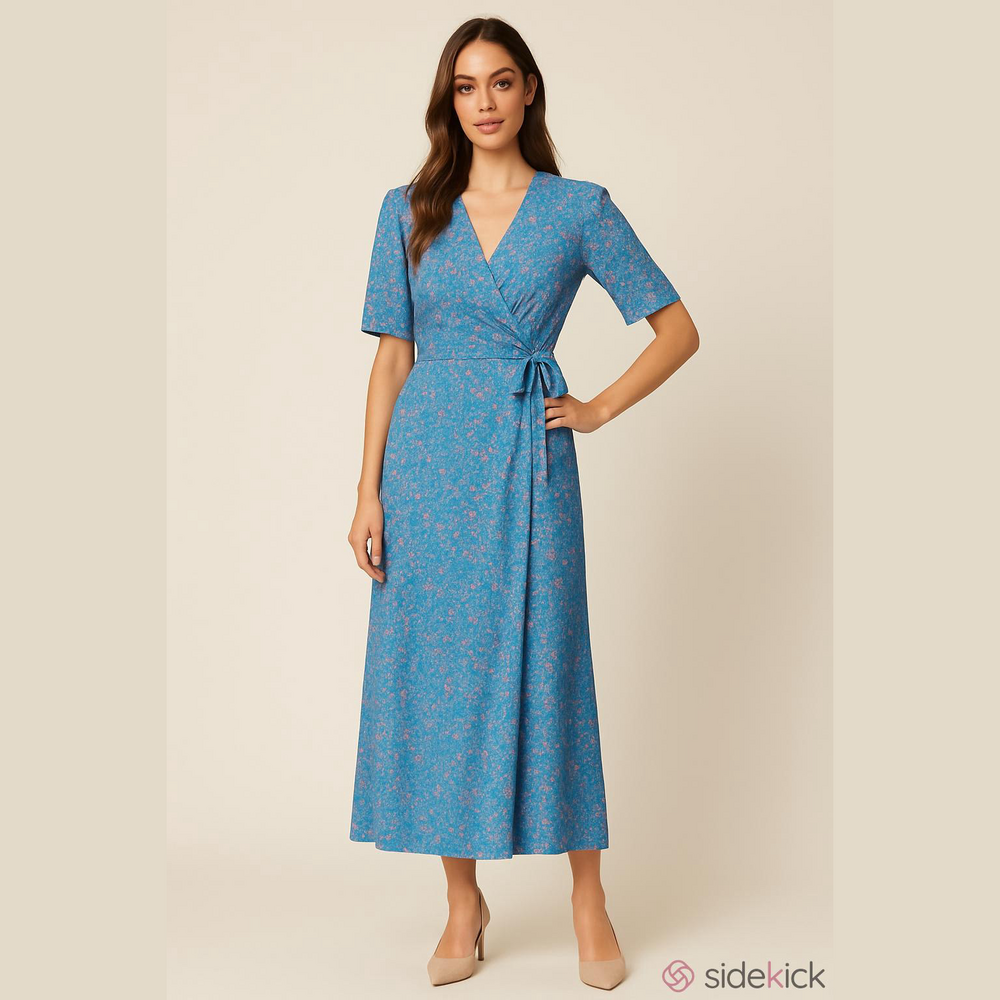 Louise Misha Sandhya Wrap Maxi Dress Almond Bohemian Hindi Blue Floral 2